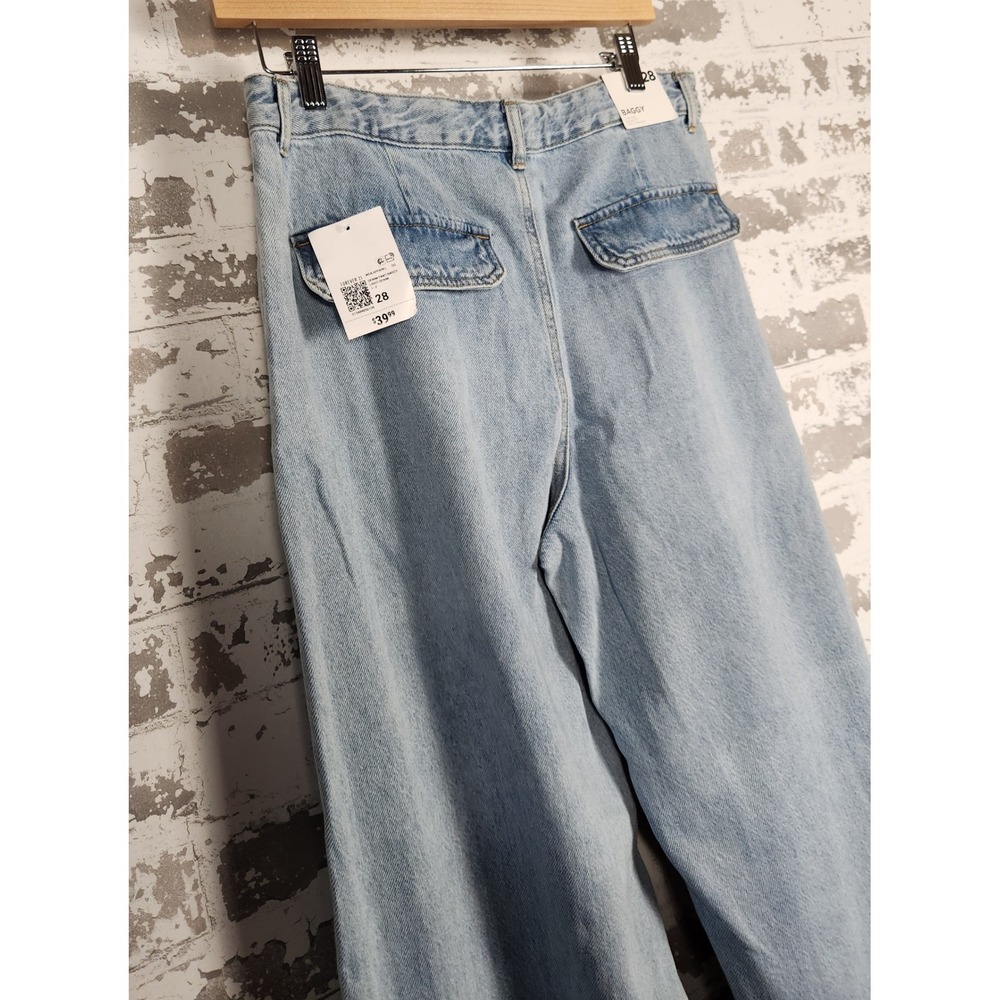 Forever 21 Baggy Cargo Jeans Women's Size 28 Light Denim Pockets Wide Leg Y2k - Picture 14 of 16